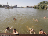 Jeugd geniet van tropische hitte in havens van Dordrecht