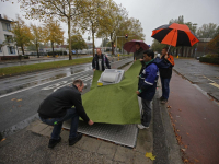 Kunstgras met bloemen bij ondergrondse container Krispijnseweg Dordrecht