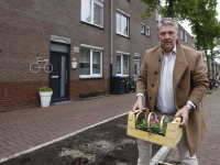 Wethouder plant plantjes Houthavenplein Dordrecht