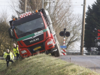 Vrachtwagen dreigt van de dijk te rollen Wieldrechtse Zeedijk Dordrecht